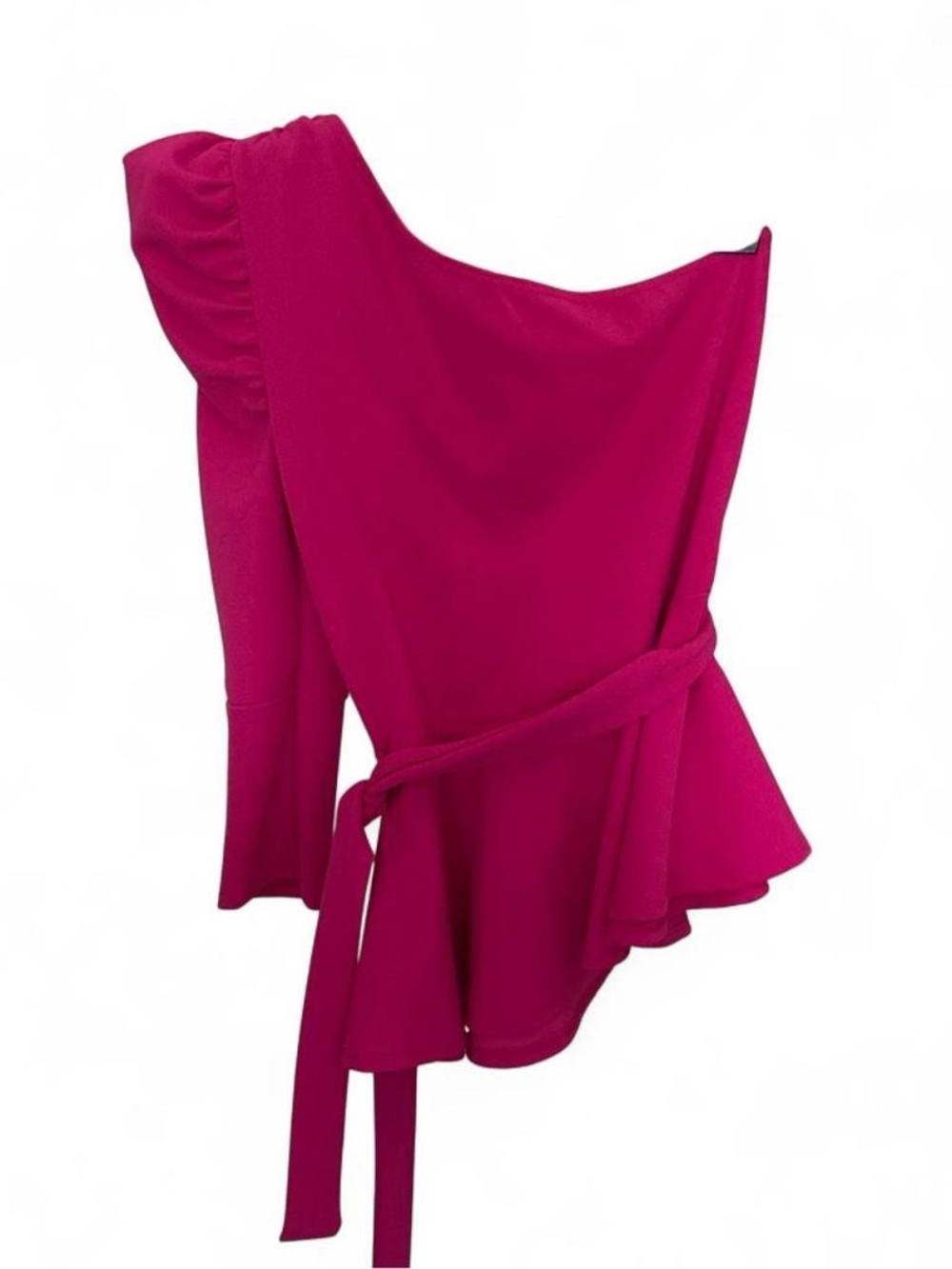 One-Shoulder Peplum Top in Fuchsia Pink Size Medium